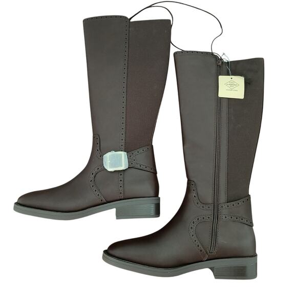 St John's Bay Toyson Knee Boots Women's Sz 9.5M Chocolate Brown Side Zip - Picture 1 of 14